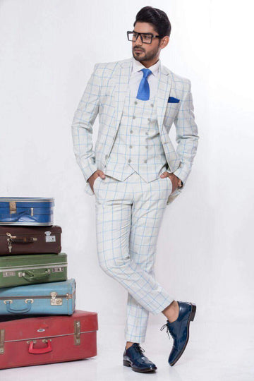 White Color Oxford Check Three-Piece Suits/Coat Pant For Men